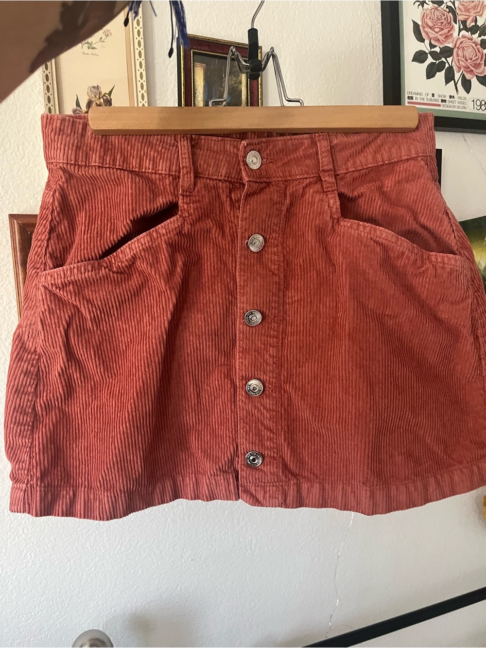 Free People Ray Cord Terracotta Button Up Corduroy Skirt - size Small